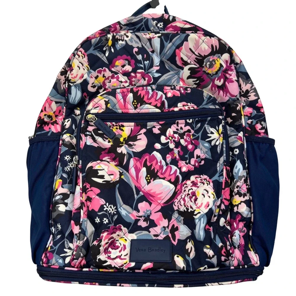 Vera Bradley Quilted Lighten Up Backpack Indiana Blossoms Navy Floral Laptop Ret